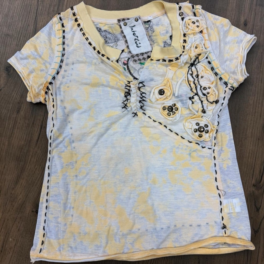 Y2K Interlud Art to Wear Top M Fairy Grunge Embroidered Rosette Boho Rare Chains